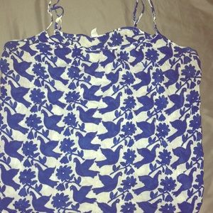 Blue & white bird/flower patterned top